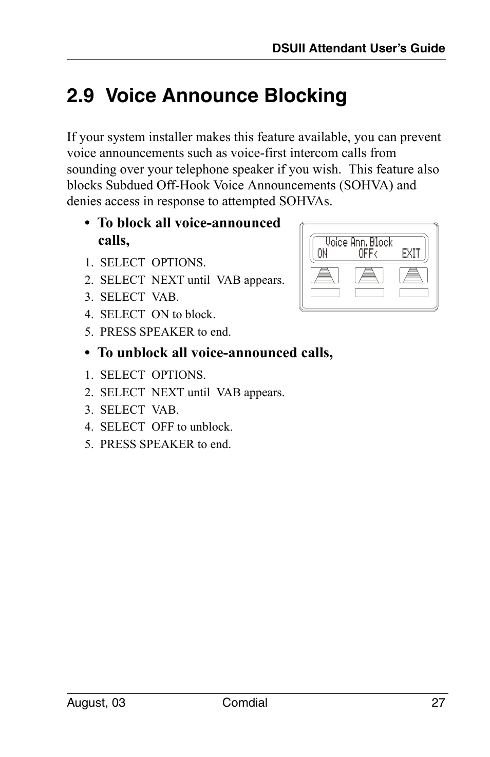 9 voice announce blocking | Vertical Communications SCS 8324F User Manual | Page 37 / 146