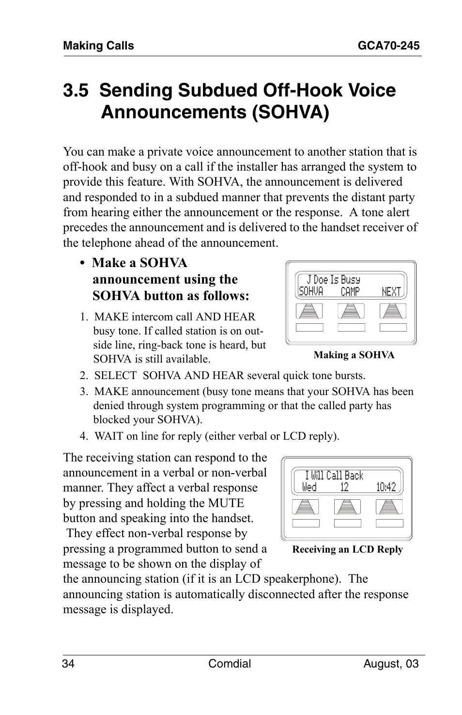 5 sending subdued off-hook voice announcements, Sohva) 34 | Vertical Communications SCS 8324F User Manual | Page 44 / 146