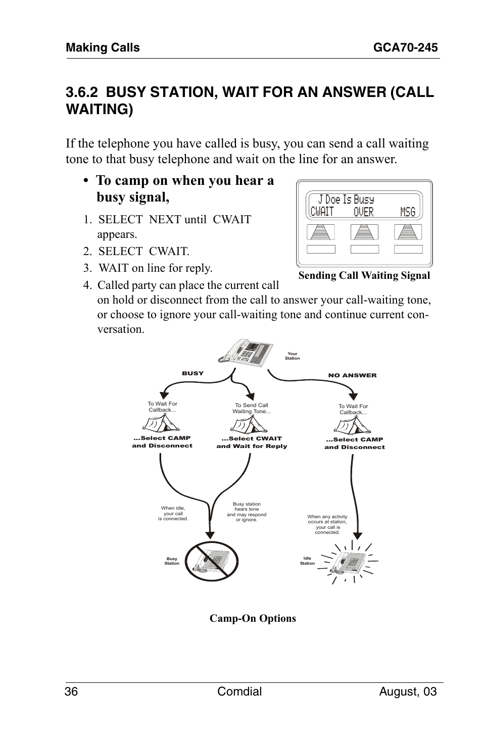 2 busy station, wait for an answer (call waiting), Camp-on options | Vertical Communications SCS 8324F User Manual | Page 46 / 146