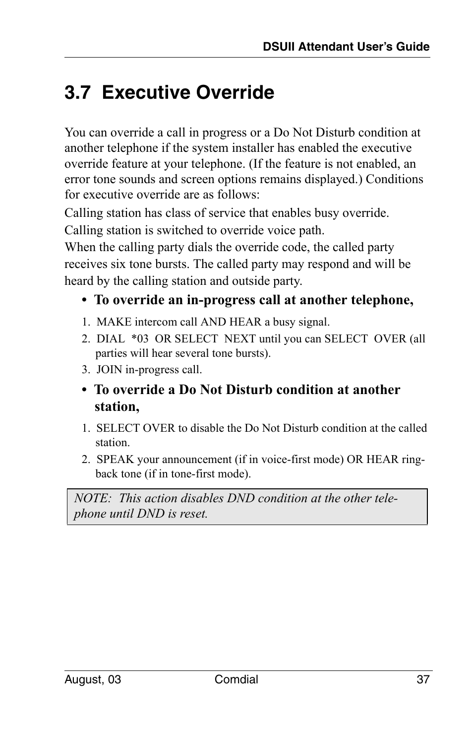 7 executive override | Vertical Communications SCS 8324F User Manual | Page 47 / 146