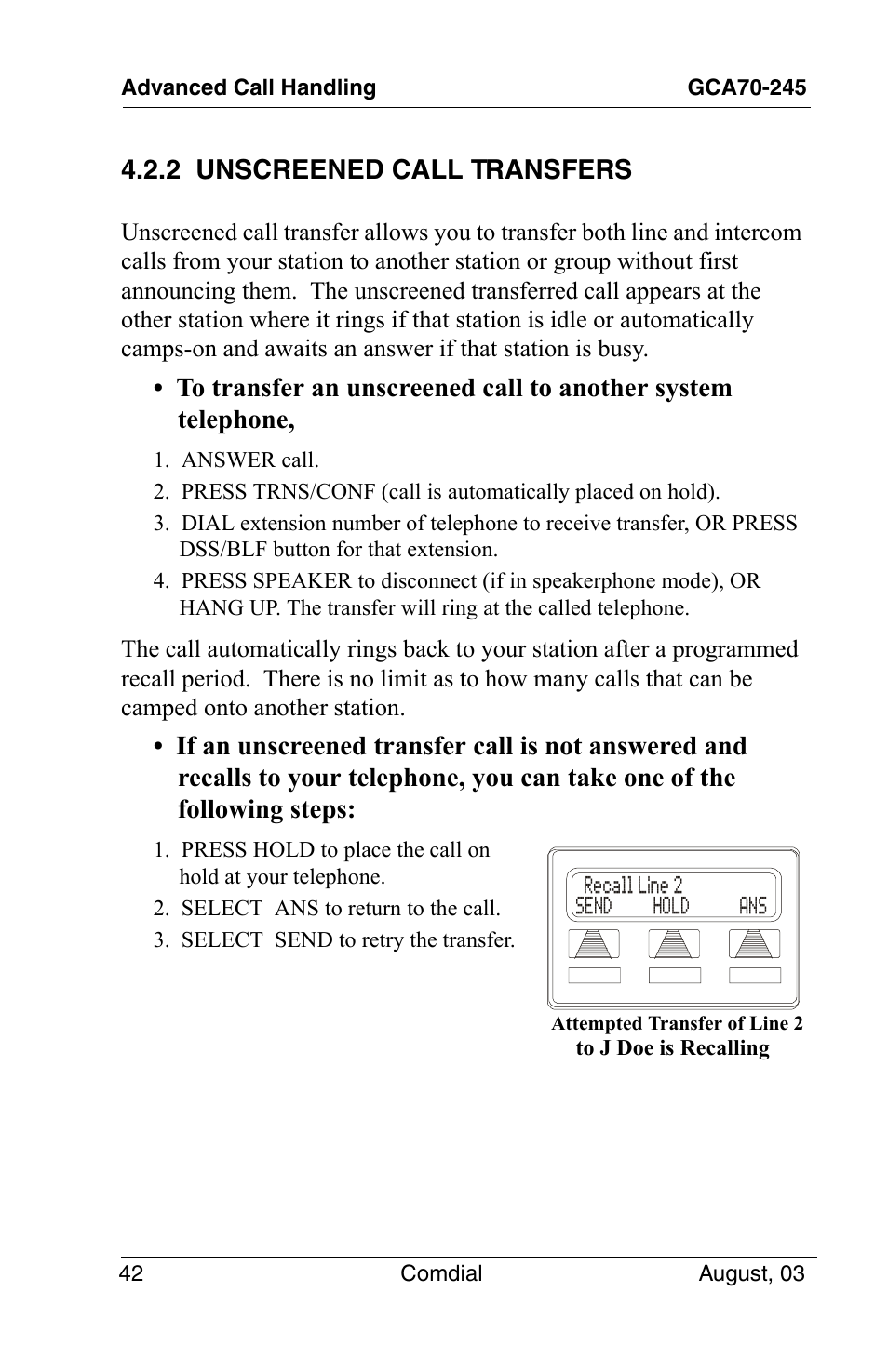 2 unscreened call transfers | Vertical Communications SCS 8324F User Manual | Page 52 / 146