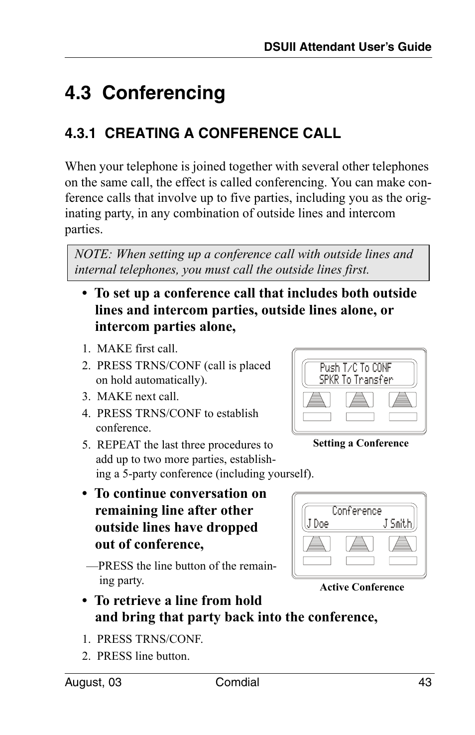 3 conferencing, 1 creating a conference call | Vertical Communications SCS 8324F User Manual | Page 53 / 146