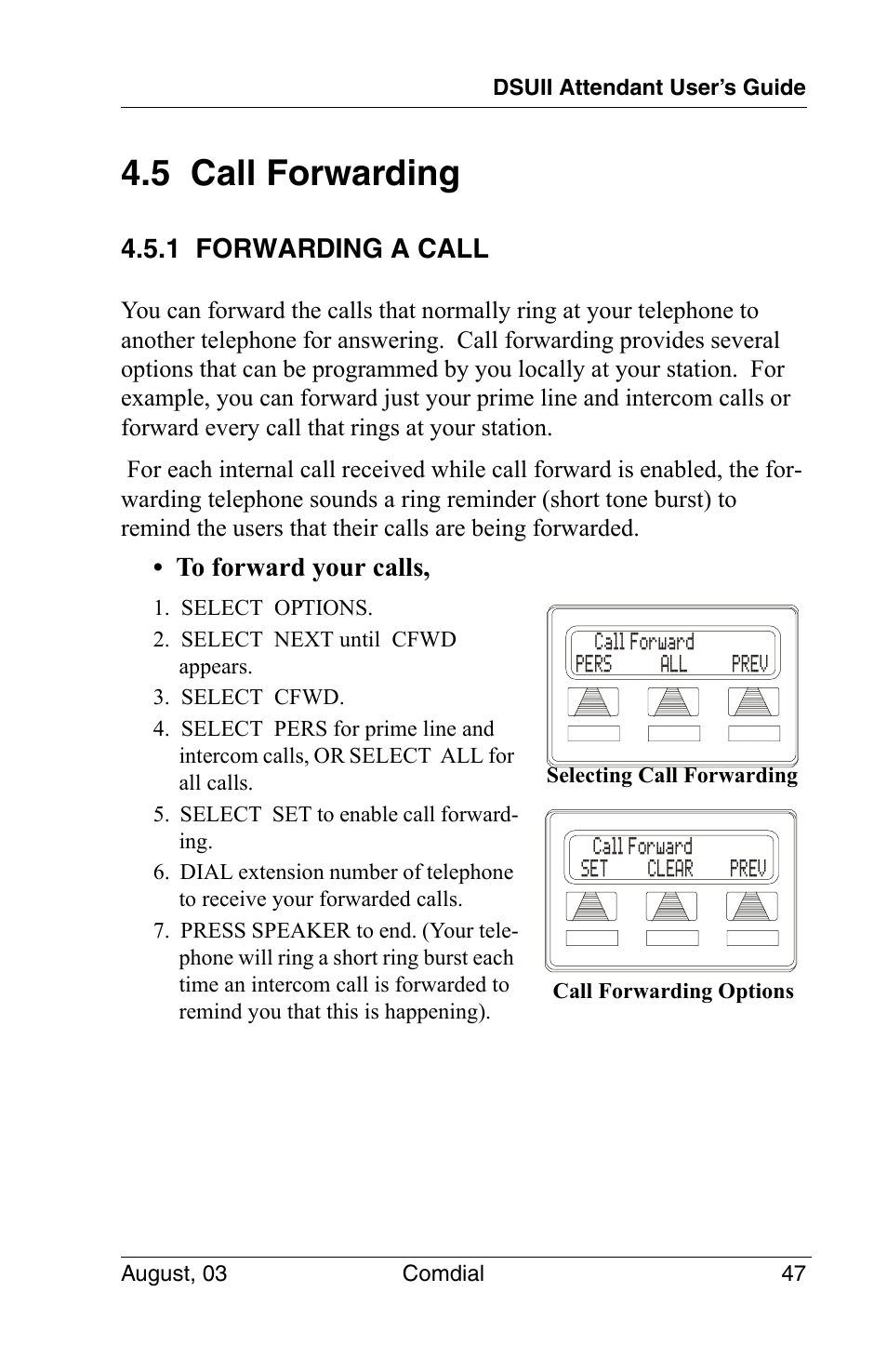 5 call forwarding, 1 forwarding a call | Vertical Communications SCS 8324F User Manual | Page 57 / 146
