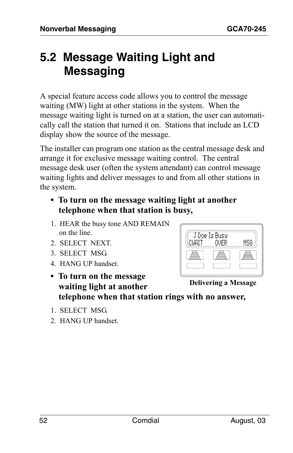 2 message waiting light and messaging | Vertical Communications SCS 8324F User Manual | Page 62 / 146