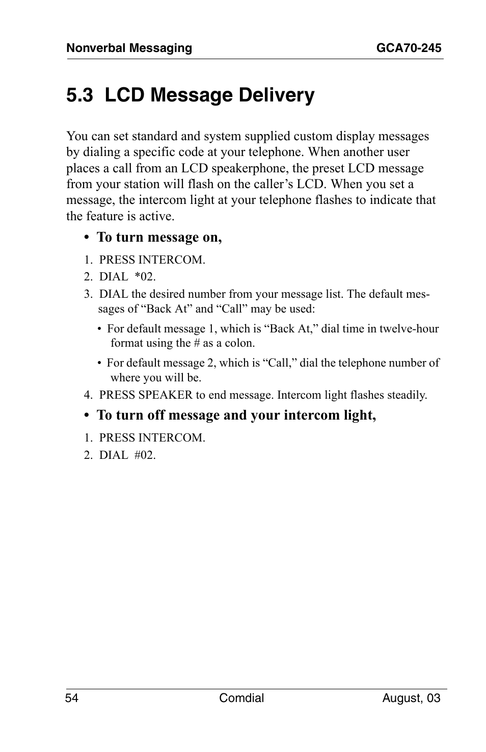 3 lcd message delivery | Vertical Communications SCS 8324F User Manual | Page 64 / 146