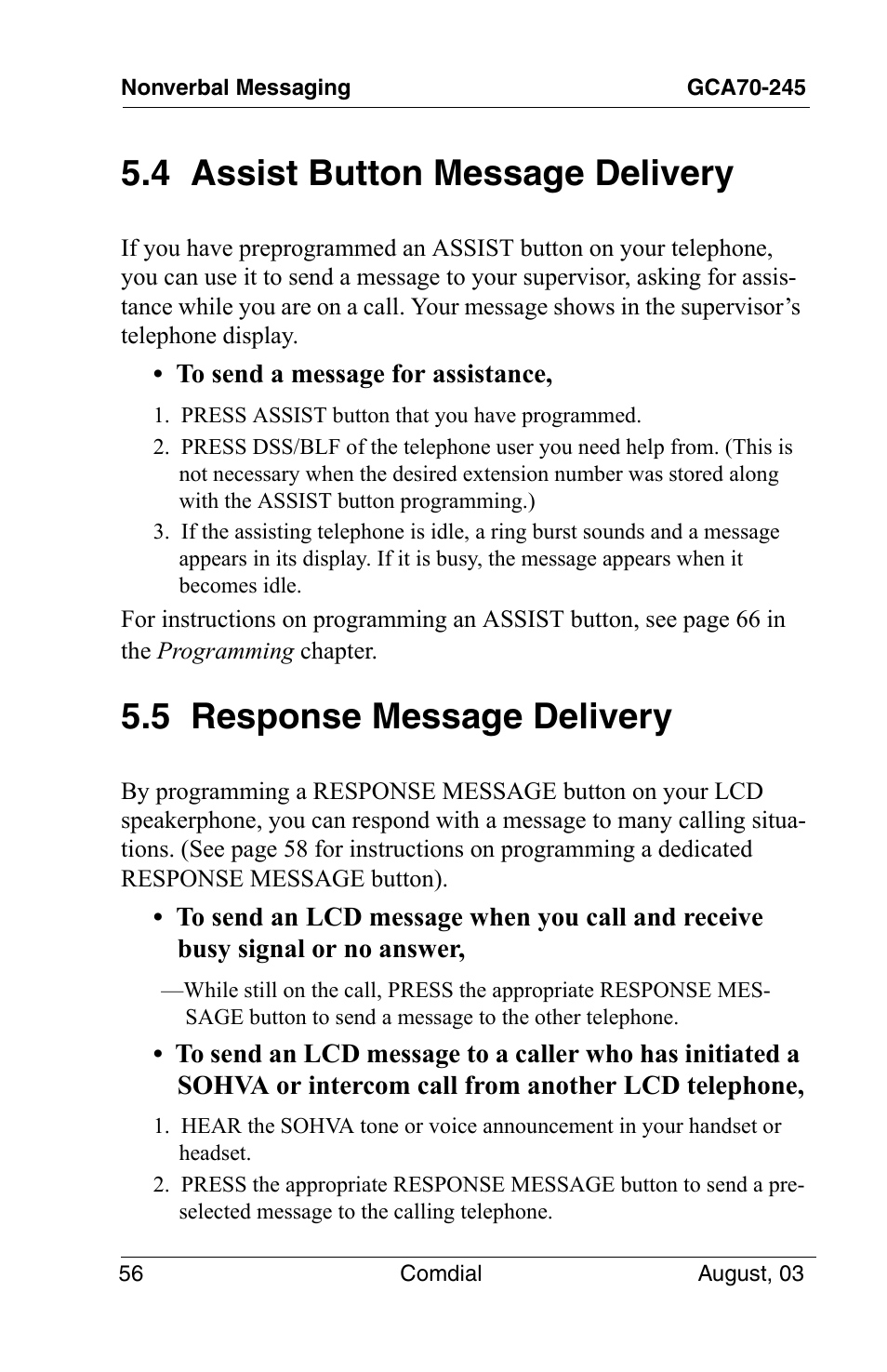 4 assist button message delivery, 5 response message delivery | Vertical Communications SCS 8324F User Manual | Page 66 / 146