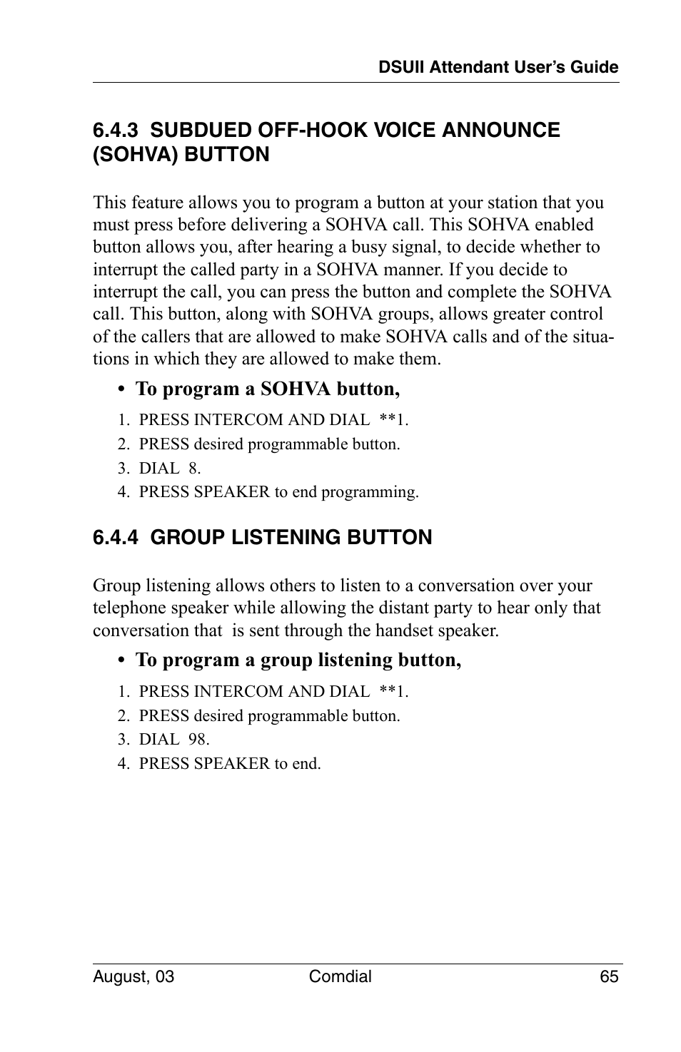 3 subdued off-hook voice announce (sohva) button, 4 group listening button | Vertical Communications SCS 8324F User Manual | Page 75 / 146