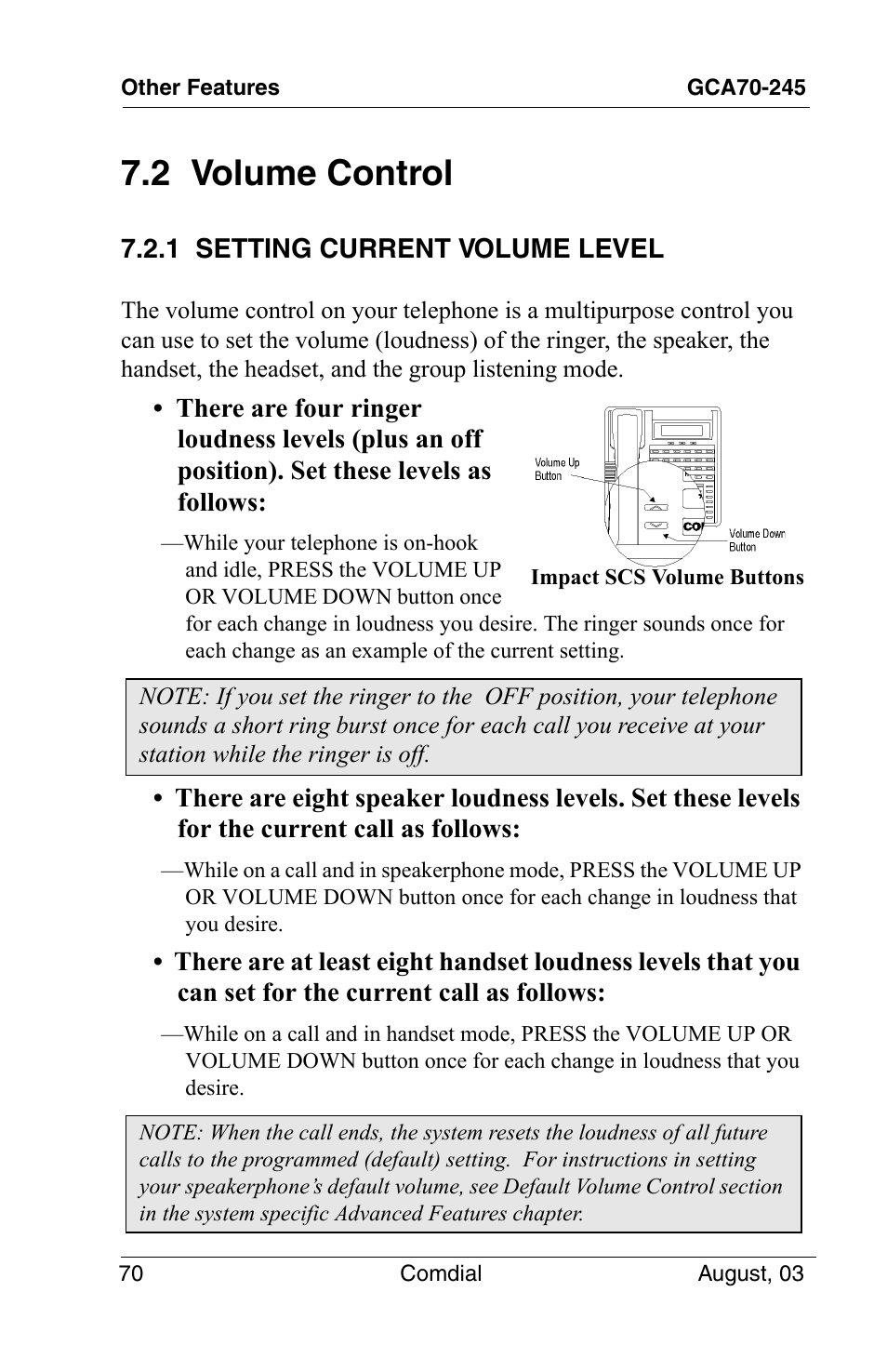 2 volume control, 1 setting current volume level | Vertical Communications SCS 8324F User Manual | Page 80 / 146
