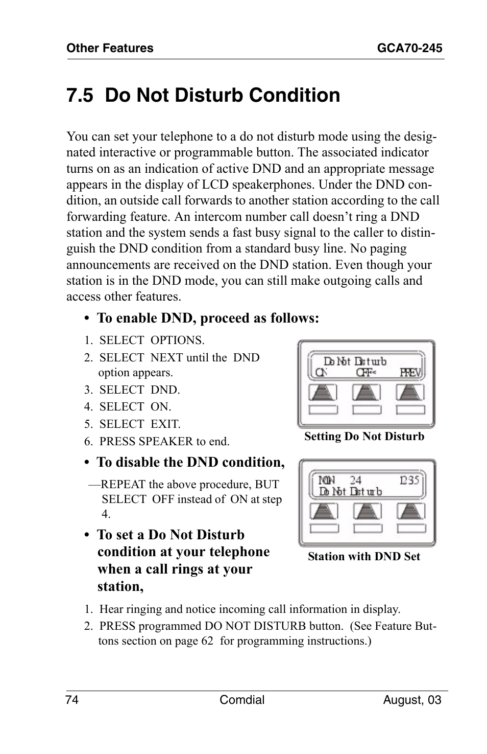 5 do not disturb condition | Vertical Communications SCS 8324F User Manual | Page 84 / 146