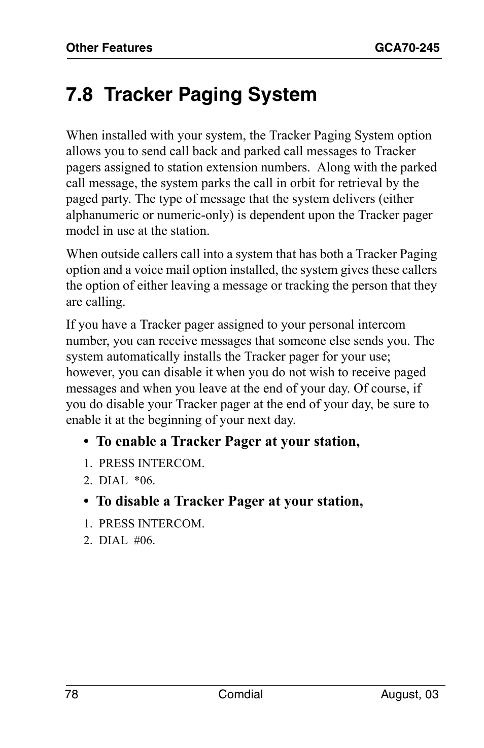 8 tracker paging system | Vertical Communications SCS 8324F User Manual | Page 88 / 146
