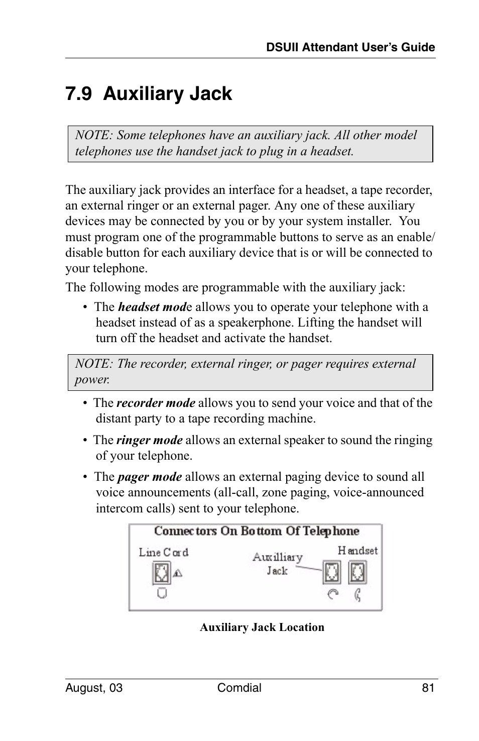 9 auxiliary jack | Vertical Communications SCS 8324F User Manual | Page 91 / 146