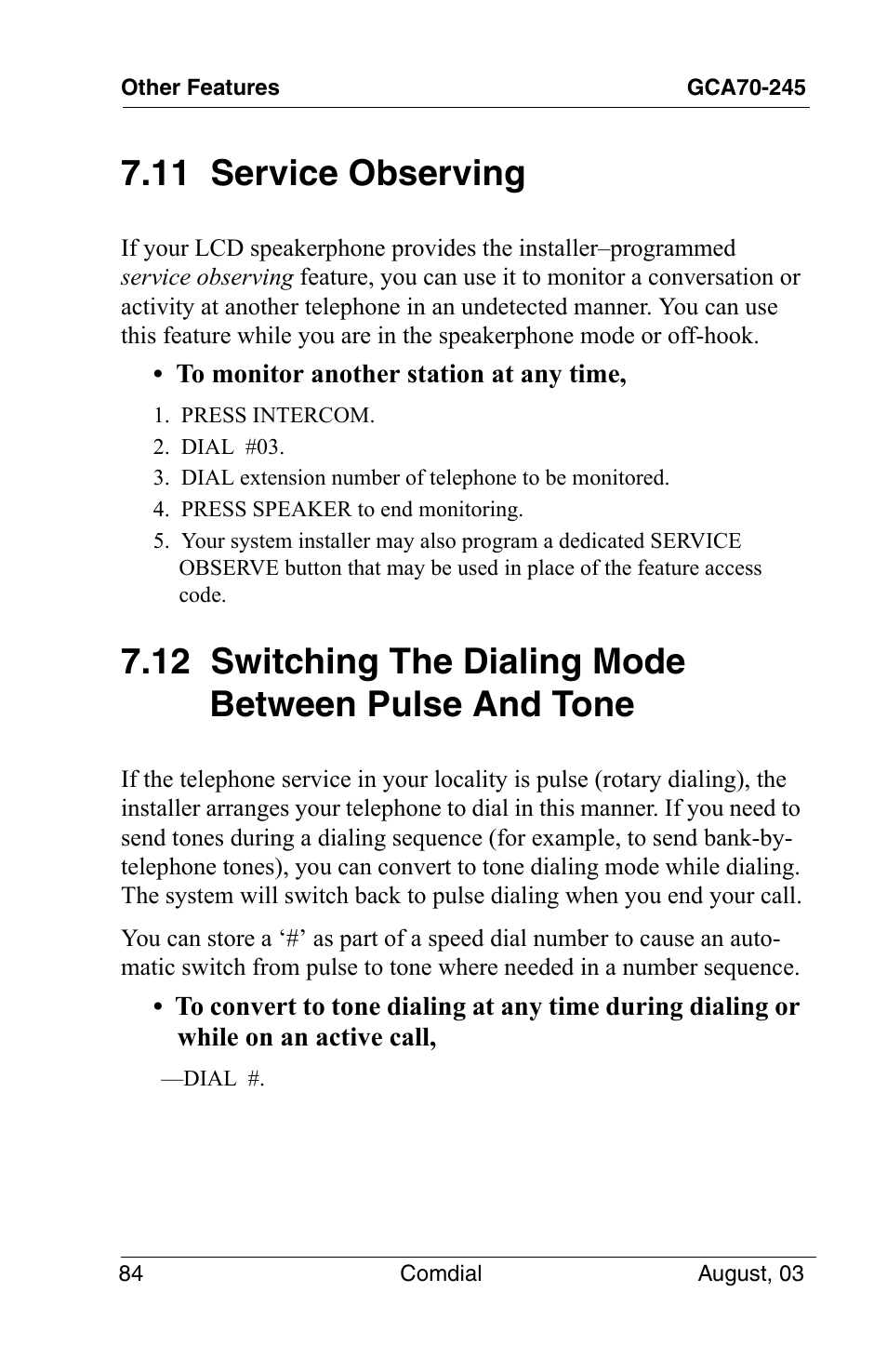 11 service observing | Vertical Communications SCS 8324F User Manual | Page 94 / 146