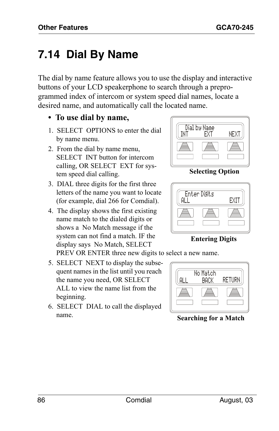 14 dial by name | Vertical Communications SCS 8324F User Manual | Page 96 / 146