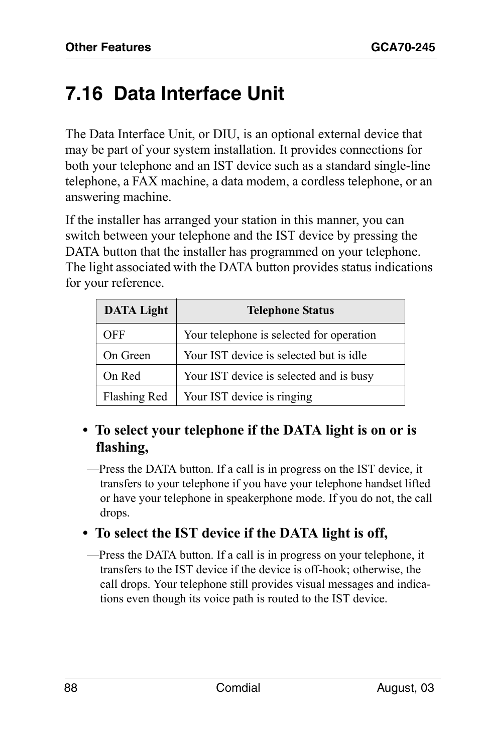 16 data interface unit | Vertical Communications SCS 8324F User Manual | Page 98 / 146