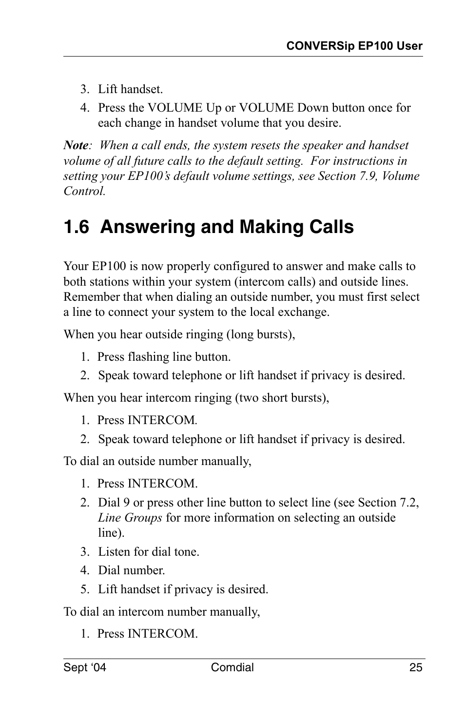 6 answering and making calls | Vertical Communications EP100 User Manual | Page 23 / 132