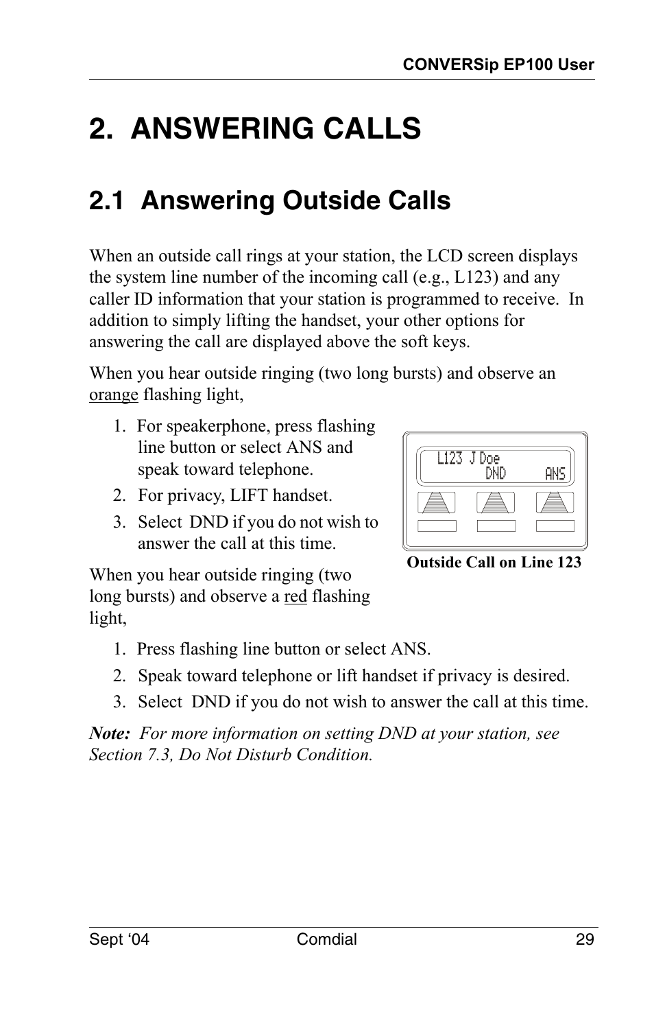 Answering calls, 1 answering outside calls | Vertical Communications EP100 User Manual | Page 27 / 132