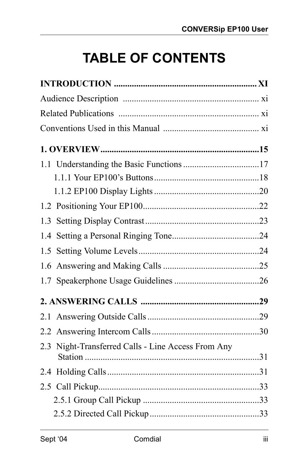 Vertical Communications EP100 User Manual | Page 3 / 132