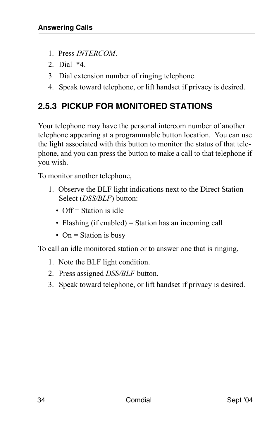 3 pickup for monitored stations | Vertical Communications EP100 User Manual | Page 32 / 132
