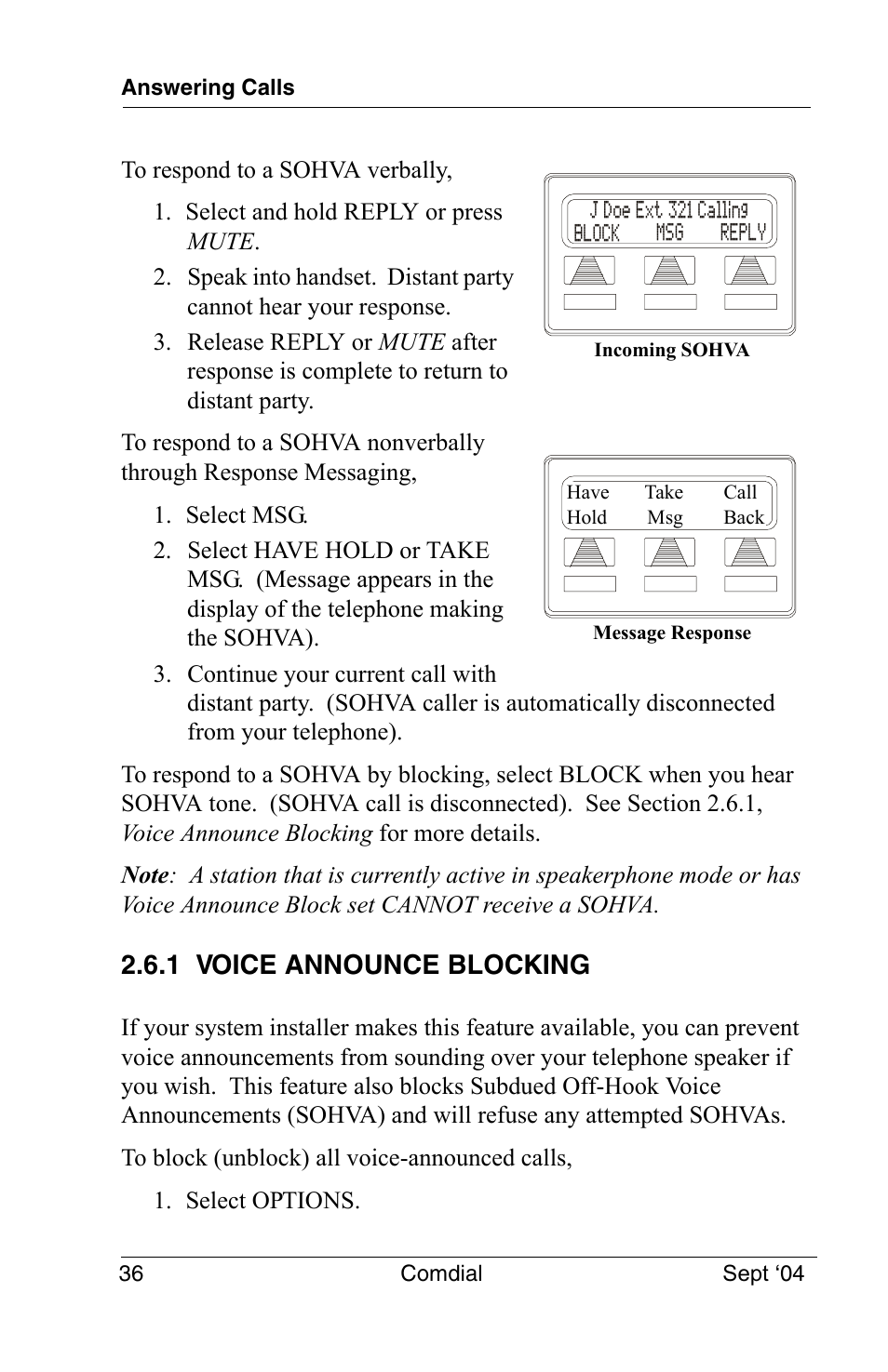 1 voice announce blocking | Vertical Communications EP100 User Manual | Page 34 / 132