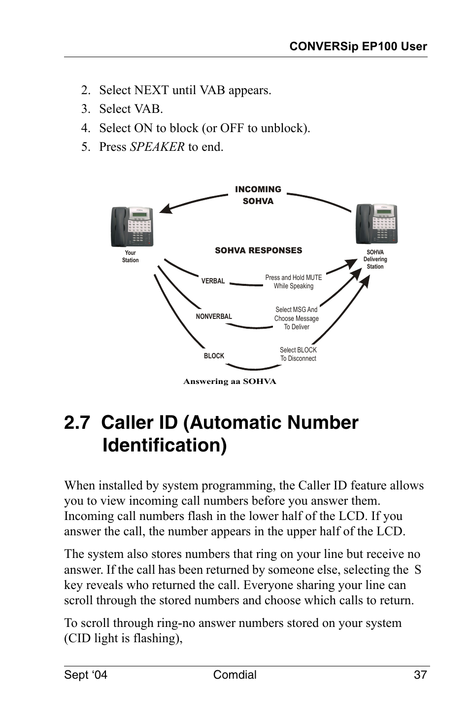 7 caller id (automatic number identification) | Vertical Communications EP100 User Manual | Page 35 / 132