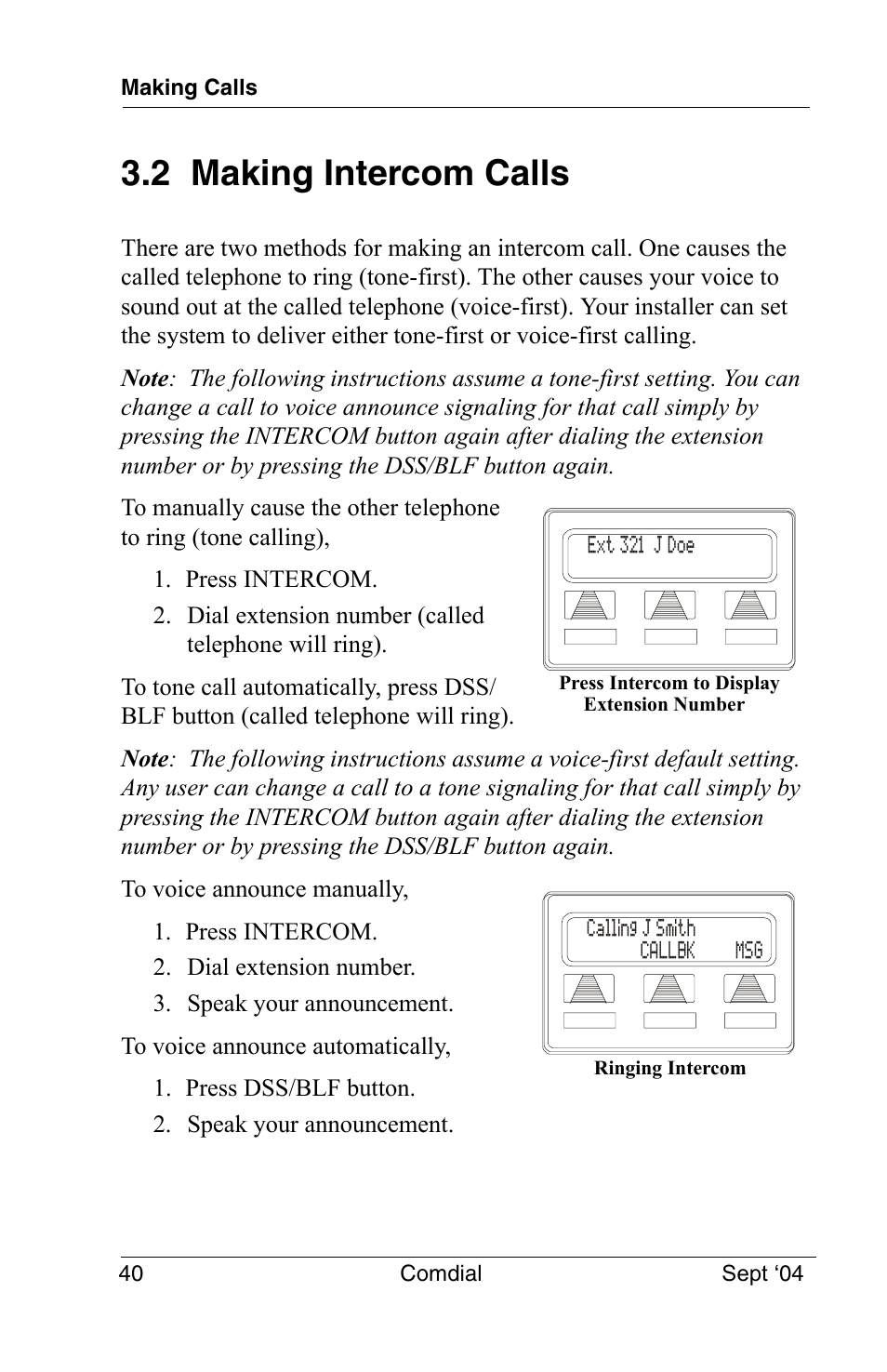 2 making intercom calls | Vertical Communications EP100 User Manual | Page 38 / 132