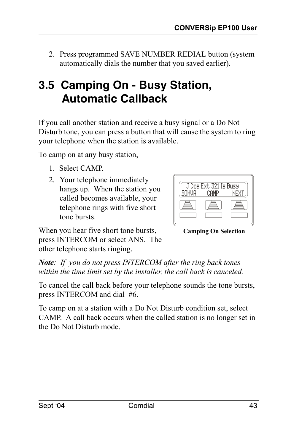 5 camping on - busy station, automatic callback | Vertical Communications EP100 User Manual | Page 41 / 132