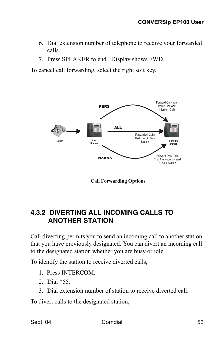 2 diverting all incoming calls to another station | Vertical Communications EP100 User Manual | Page 51 / 132