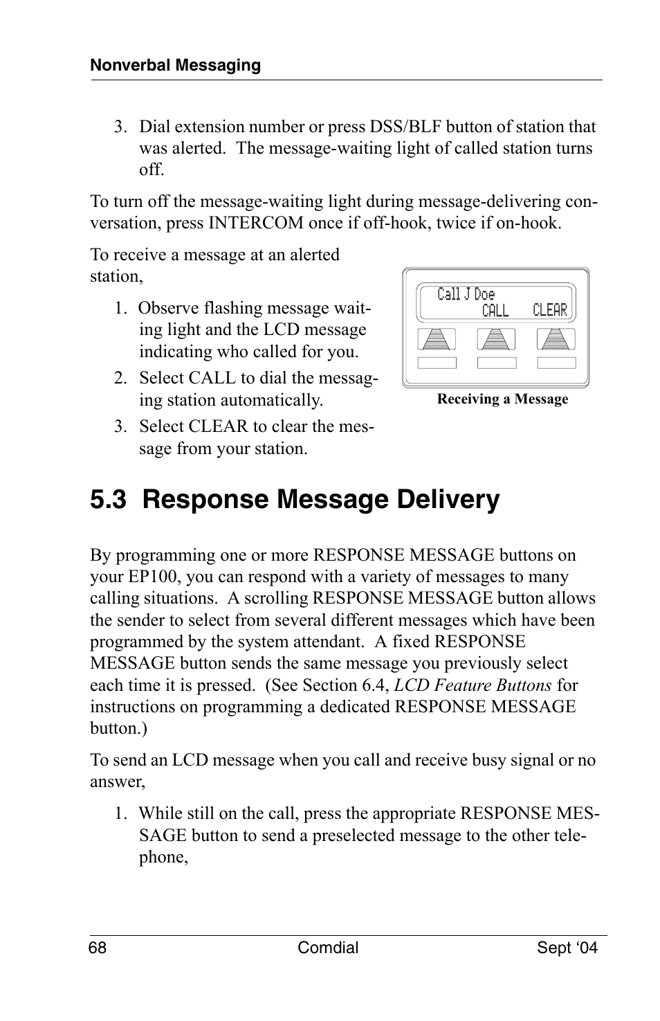 3 response message delivery | Vertical Communications EP100 User Manual | Page 66 / 132