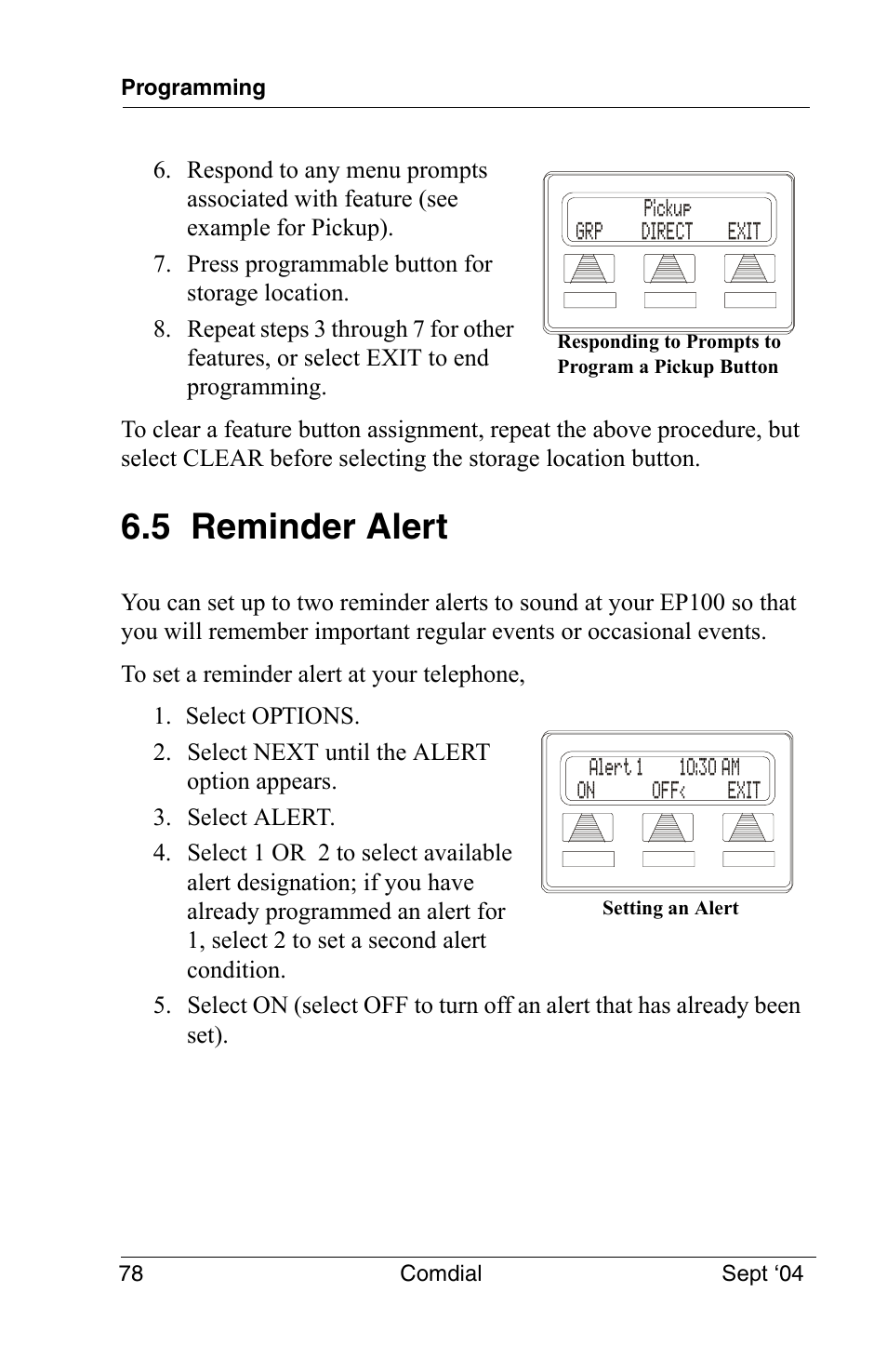 5 reminder alert | Vertical Communications EP100 User Manual | Page 76 / 132