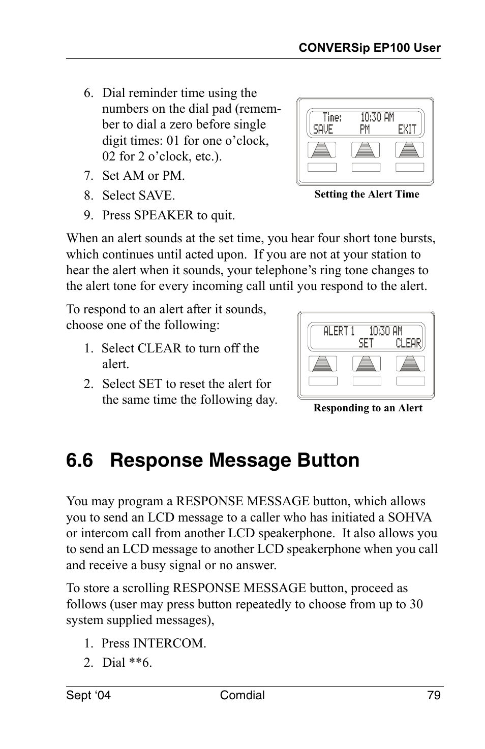 6 response message button | Vertical Communications EP100 User Manual | Page 77 / 132