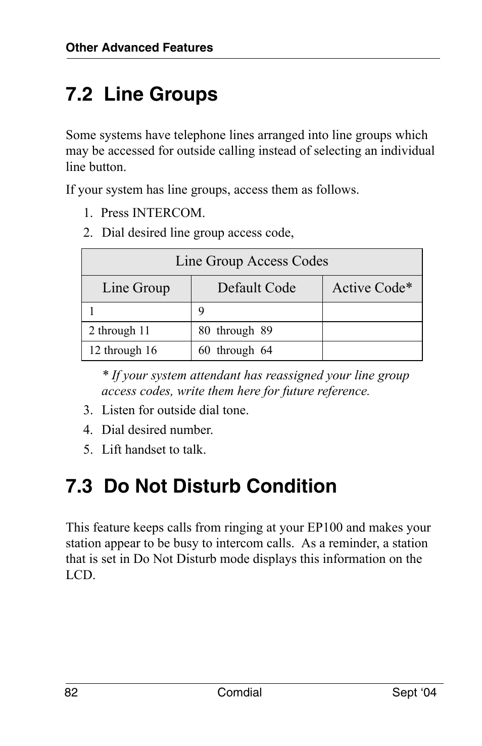 2 line groups, 3 do not disturb condition | Vertical Communications EP100 User Manual | Page 80 / 132