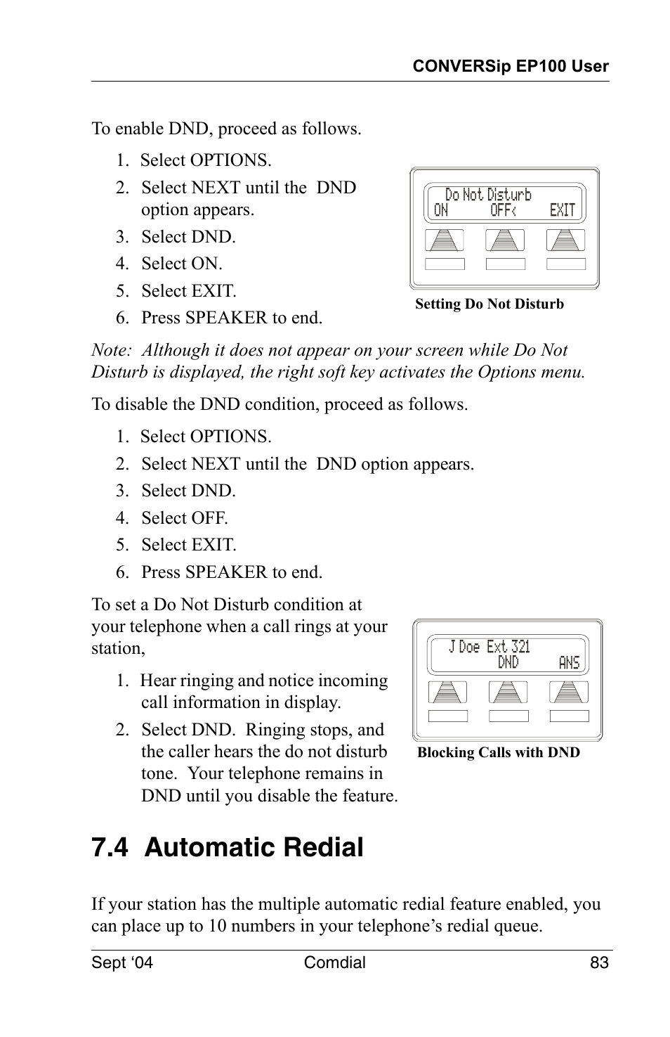 4 automatic redial | Vertical Communications EP100 User Manual | Page 81 / 132