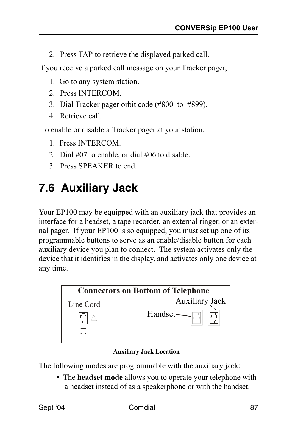 6 auxiliary jack | Vertical Communications EP100 User Manual | Page 85 / 132