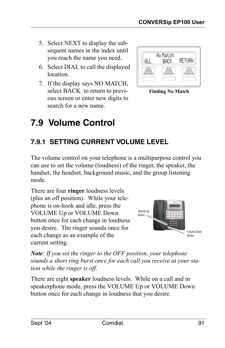 9 volume control, 1 setting current volume level | Vertical Communications EP100 User Manual | Page 89 / 132