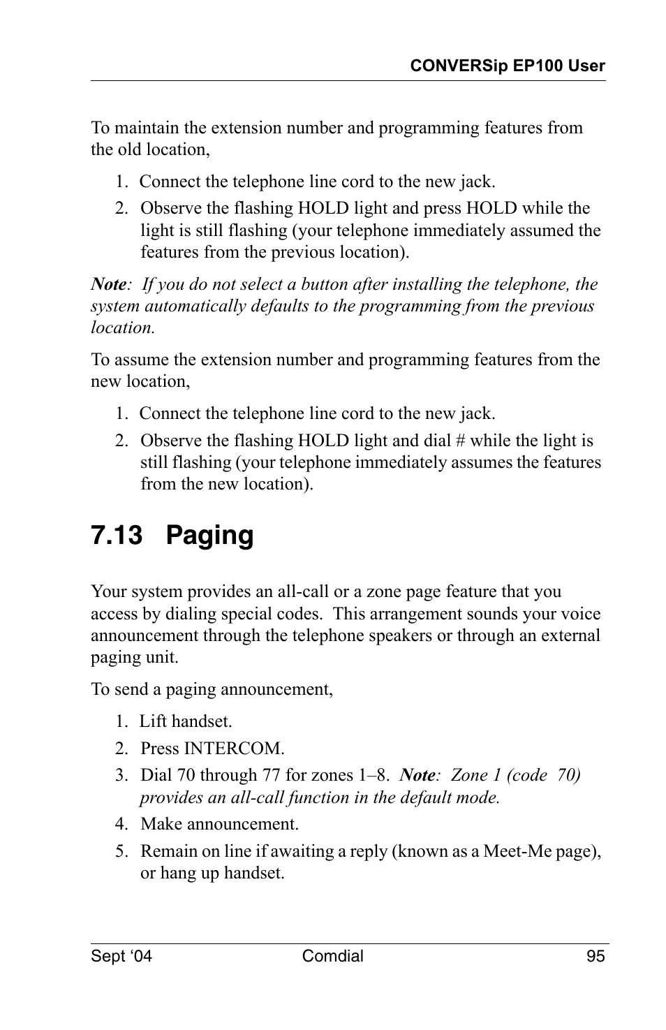 13 paging | Vertical Communications EP100 User Manual | Page 93 / 132