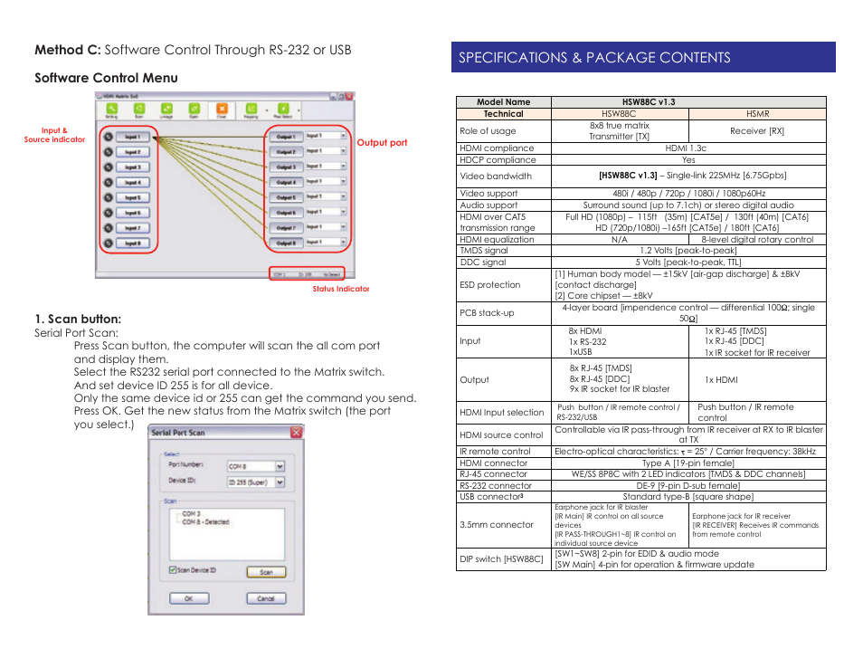 Hsw88c_e, Specifications & package contents, Scan button | Cable Electronics CELABS HSW88C User Manual | Page 5 / 10