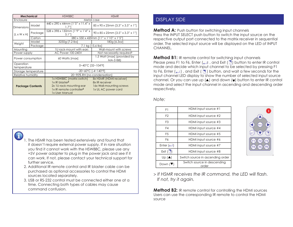 Hsw88c_f, Display side, Method a | Method b1 | Cable Electronics CELABS HSW88C User Manual | Page 6 / 10