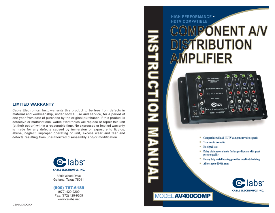 Cable Electronics e labs AV400COMP User Manual | 2 pages