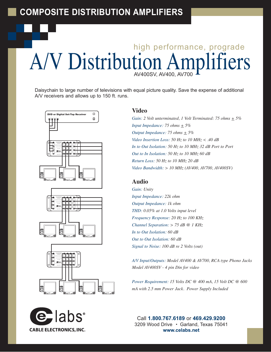 A/v distribution amplifiers, Composite distribution amplifiers, High performance, prograde | Video, Audio | Cable Electronics Composite A/V Distribution Amplifier AV400SV User Manual | Page 2 / 2
