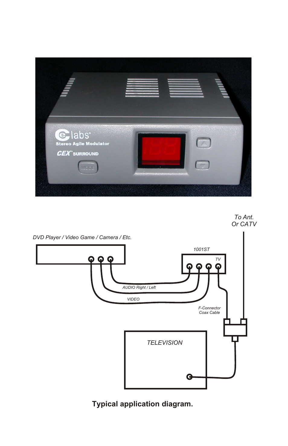 Typical application diagram, Television | Cable Electronics 1001ST User Manual | Page 2 / 4