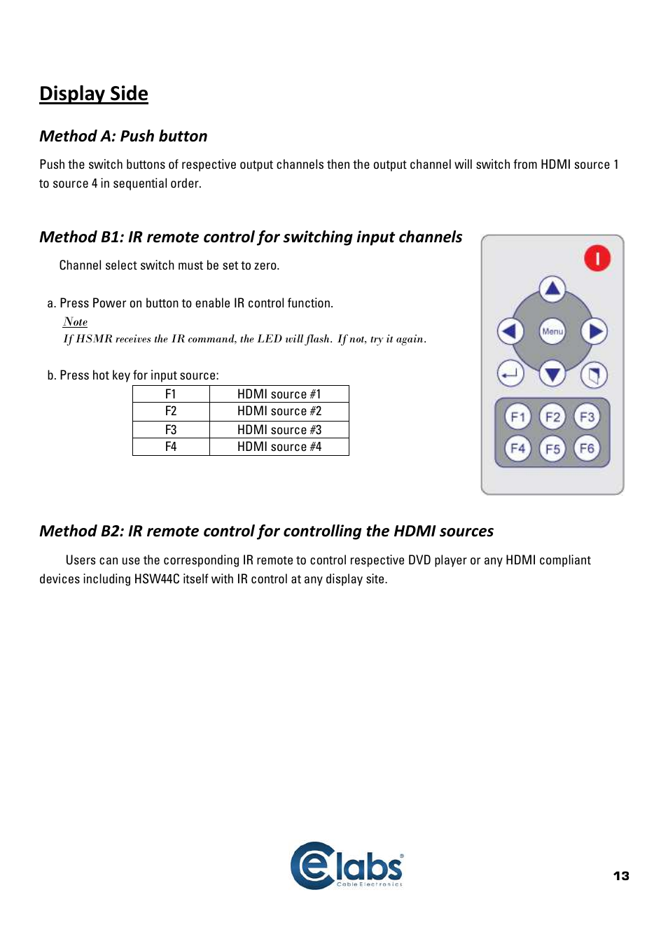 Display side, Method a: push button | Cable Electronics HSW44C User Manual | Page 14 / 21