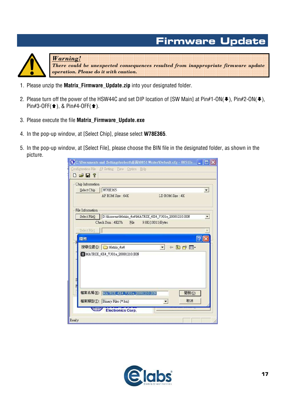 Firmware update | Cable Electronics HSW44C User Manual | Page 18 / 21