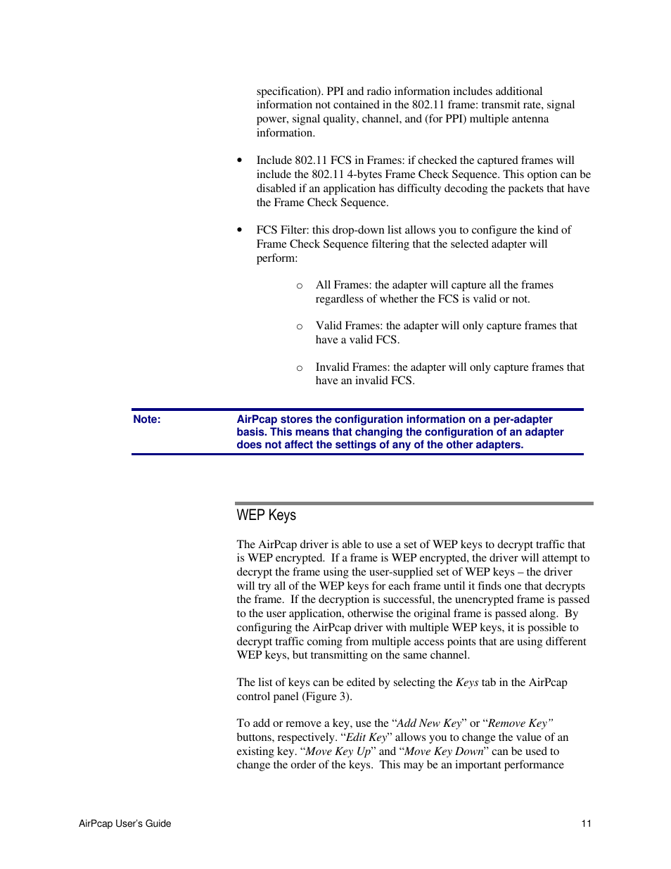 Wep keys | Cace Technologies AirPcap Wireless Capture Adapters User Manual | Page 13 / 25