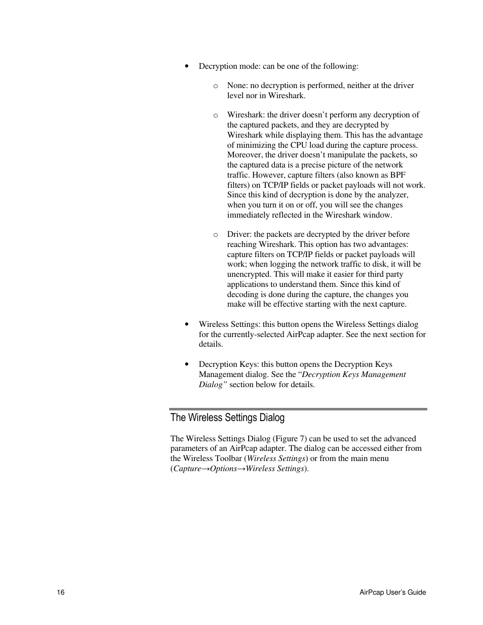 The wireless settings dialog | Cace Technologies AirPcap Wireless Capture Adapters User Manual | Page 18 / 25