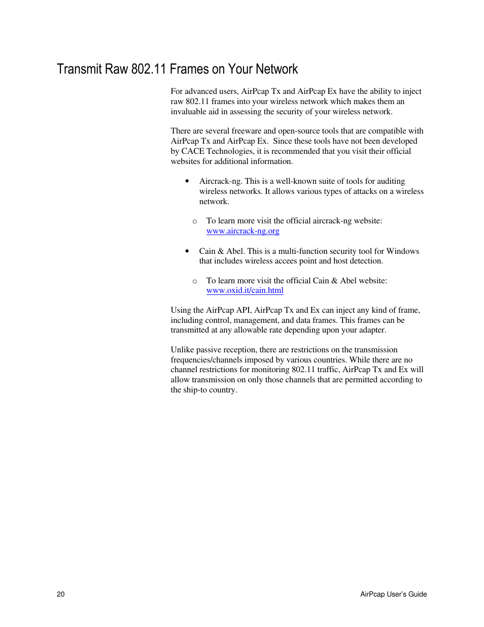 Cace Technologies AirPcap Wireless Capture Adapters User Manual | Page 22 / 25