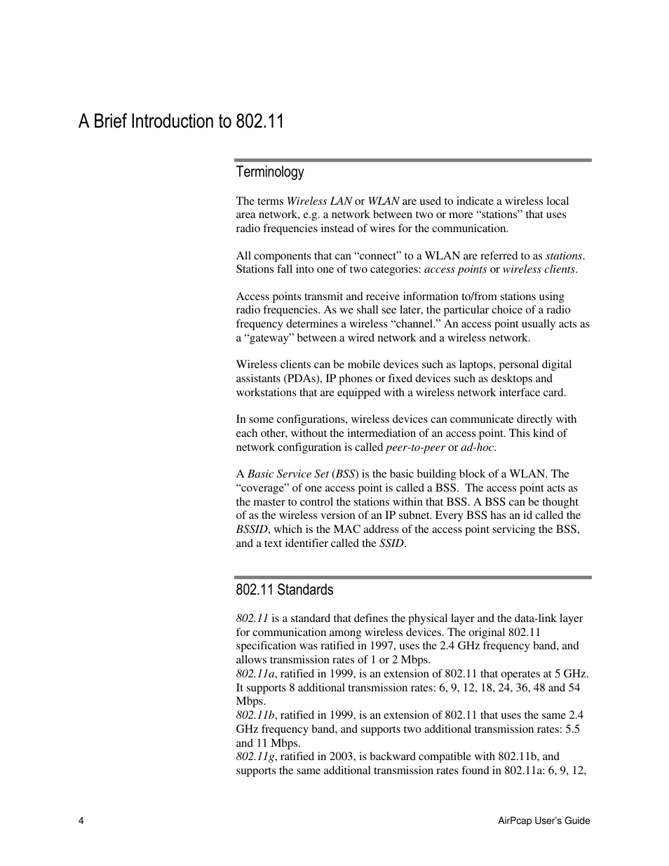 Terminology, 11 standards | Cace Technologies AirPcap Wireless Capture Adapters User Manual | Page 6 / 25