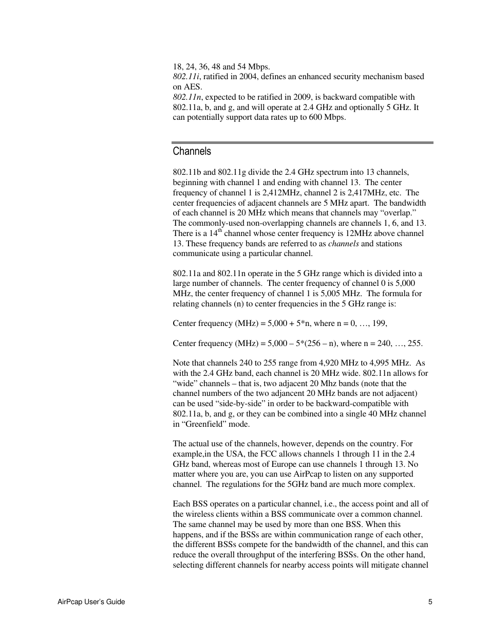Channels | Cace Technologies AirPcap Wireless Capture Adapters User Manual | Page 7 / 25