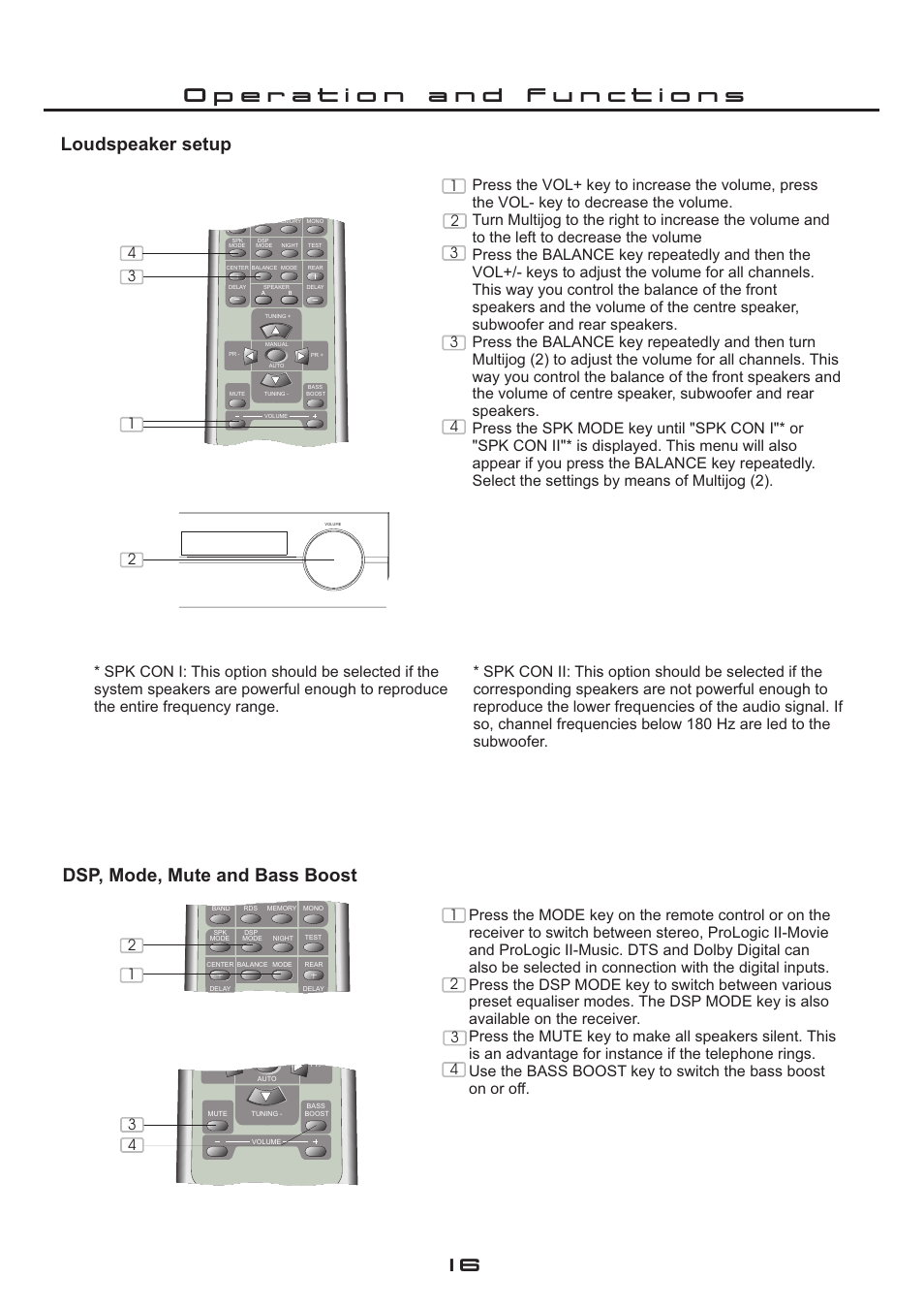 Loudspeaker setup, Dsp, mode, mute and bass boost | Cilo C-102 User Manual | Page 16 / 22