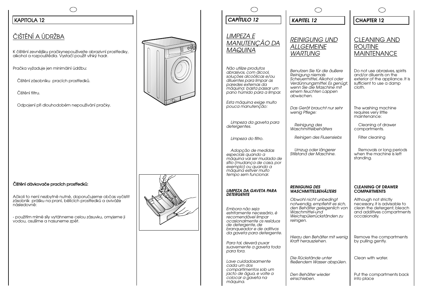 Reinigung und allgemeine wartung, Cleaning and routine maintenance, Limpeza e manutenção da maquina | Öiätëní a údrïba | Candy CB 63 TR User Manual | Page 27 / 33