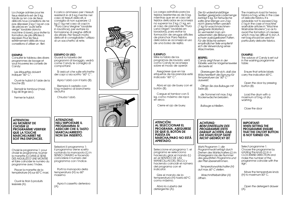 60° c 5 kg max | Candy ICW 101 TR H/C User Manual | Page 27 / 41